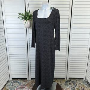New Modcloth Black White Polka Dot Stretch Knit Midi‎ Dress Square Neck Size XL